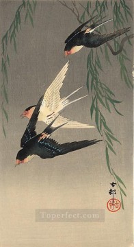 Ohara Koson Painting - swallows in flight Ohara Koson Shin hanga